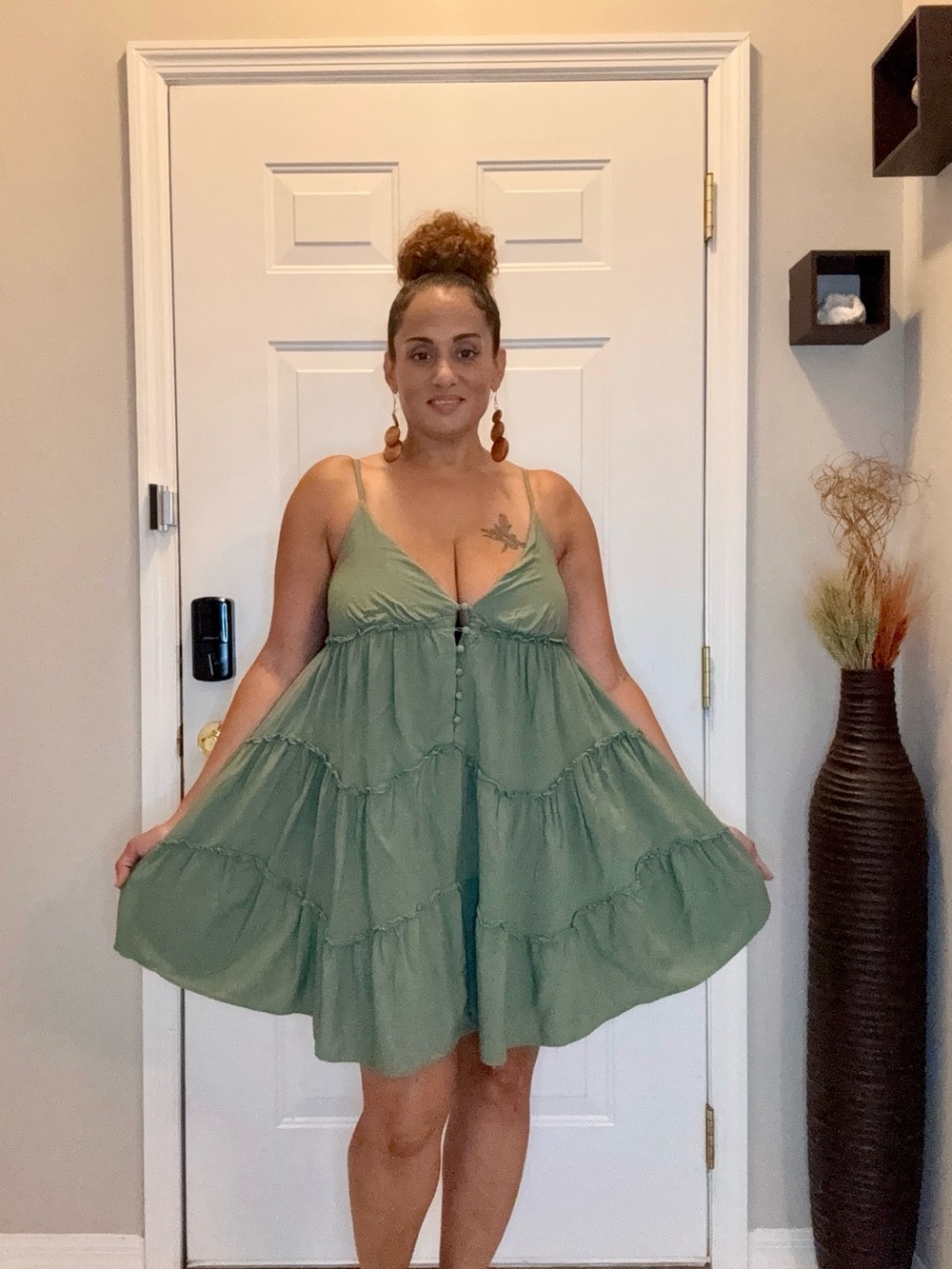 Aeropostale Olive Green Tiered Spaghetti-Strap Mini Dress
